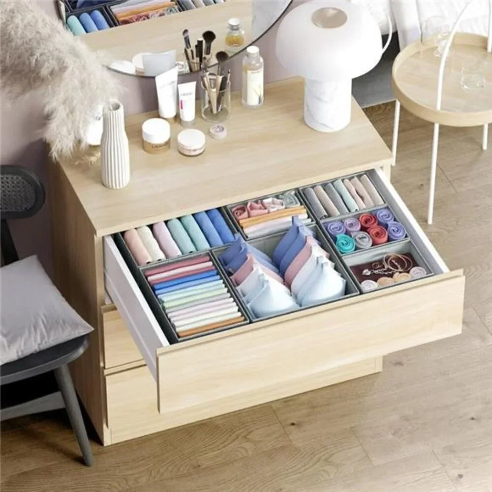 Grey Drawer Organizer Set 12 Dresser Nursery Closet Clothes Storage Bins